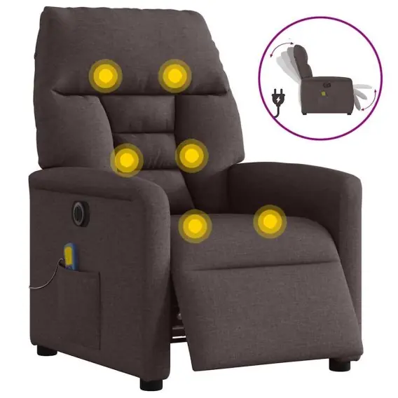 Rozkładany fotel masujący, elektryczny, ciemny brąz, tkanina Lumarko! - Hurtownia wielobranżowa Lumarko Premium